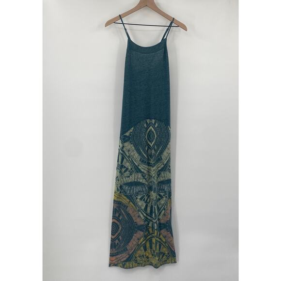 Free People Maxi Dress Drop Waisted A Line Sleeveless Boho Pattern Teal size XS - Picture 3 of 8